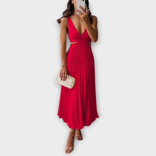 Elegantní midi večerní šaty s plisováním