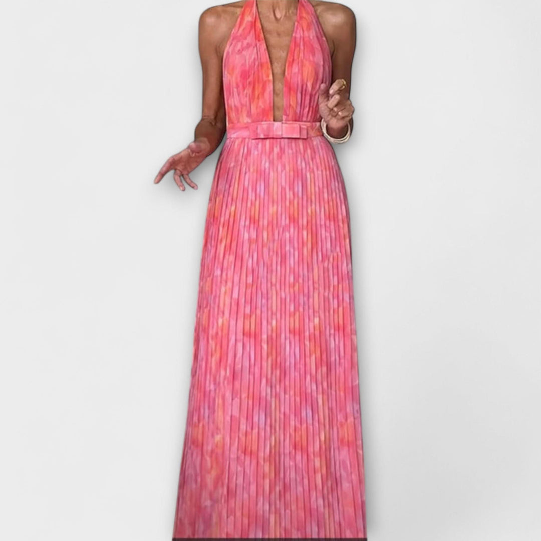 Seraphina - Elegantní Maxi Šaty s Halter Krkem a V Výstřihem