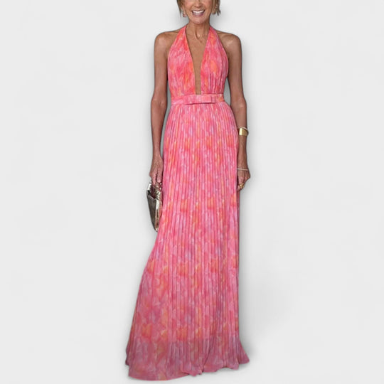 Seraphina - Elegantní Maxi Šaty s Halter Krkem a V Výstřihem
