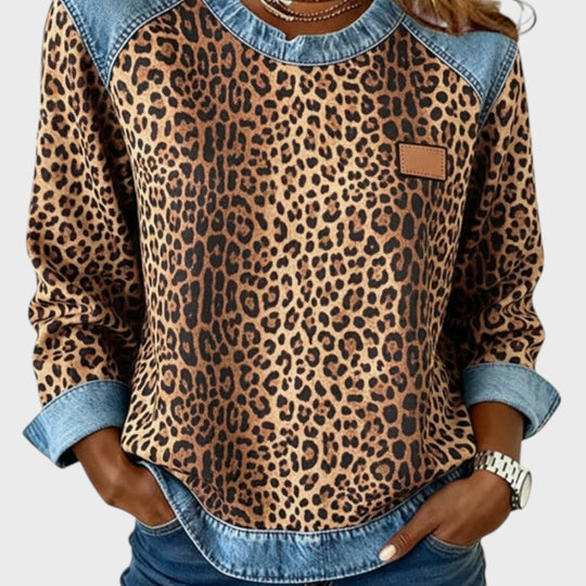 Roxy | Top s leopardím vzorem a džínovými lemy