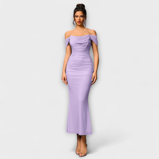 Ione - Šaty Bodycon s odhalenými rameny a řasením
