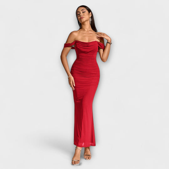Ione - Šaty Bodycon s odhalenými rameny a řasením