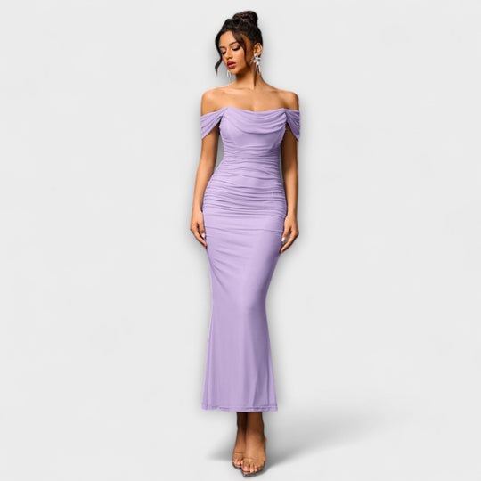 Ione - Šaty Bodycon s odhalenými rameny a řasením
