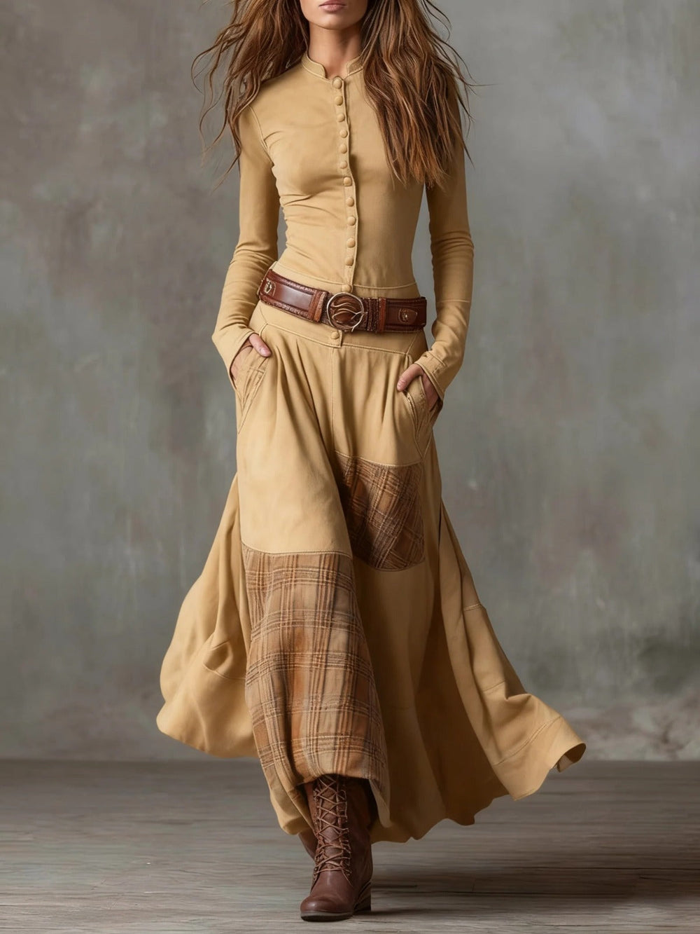 Azucena | Maxi šaty ze semiše s páskem
