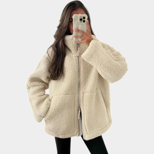 Petra – dámský oversized teddy kabát se zipem