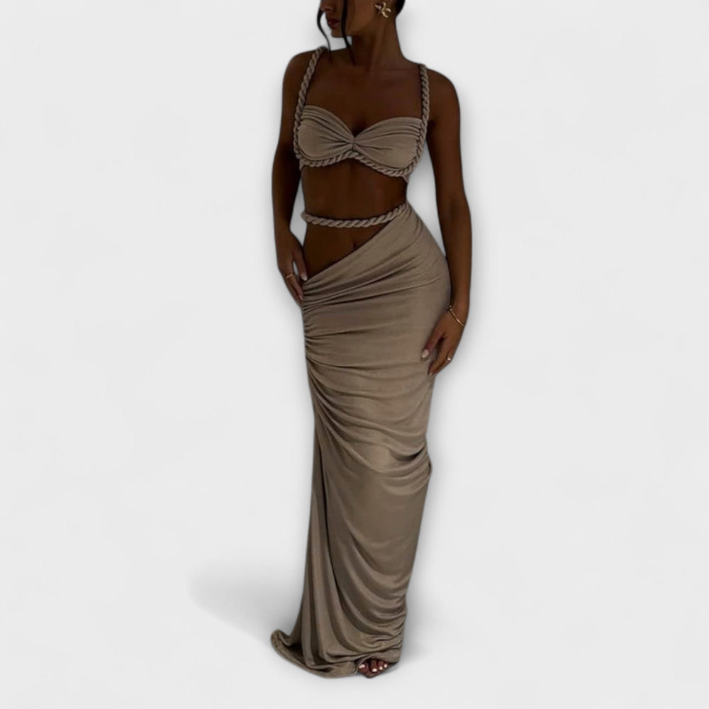 Jane - Stylový gradientový pletený crop top a overskirt duo